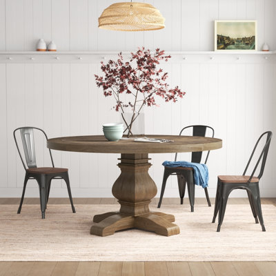 Allscore Round Solid Pine Dining Table, Reclaimed Natural