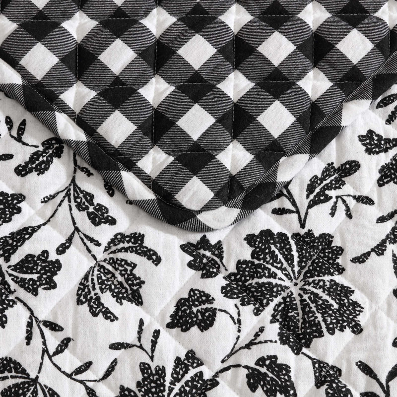 Ensemble de courtepointe réversible Eddie Bauer, Courtepointe grand + 2 taies décoratives standard, Motif floral noir