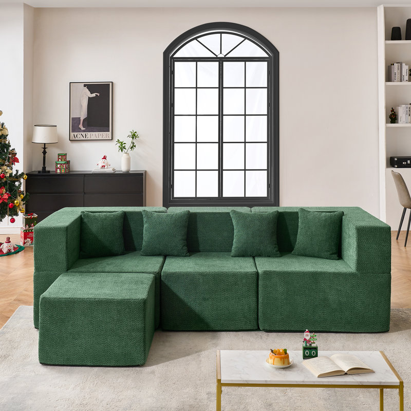 Cloud Modular Sectional Couch, L-Shaped Sectional with Boneless Design, Modern Minimalist Upholstered Couches Deep Seat Sleeper Sofa with Ottoman & Pillows