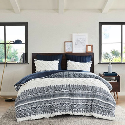 Housse de couette pour grand lit en coton, capitonnage en chenille, chic, 2 taies décoratives standard, housse pour lit double / grand, chenille, imprimé, chambre à coucher, attache intérieure