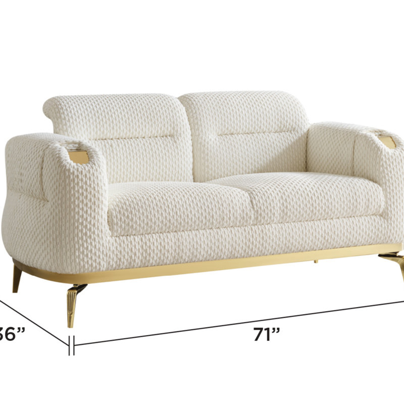 Causeuse de style moderne faite de bois et d'accents dorés, Crème, crème