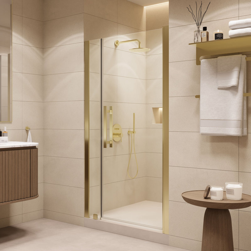 OVE Decors Pasadena 37 3/8 To 39 3/8 In. W X 72 In. H Alcove Frameless Pivot Shower Door In , 2025, Brushed Gold