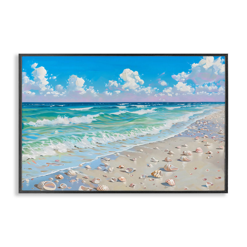 «Shells Awash on Shore», estampe numérique, design par LSR Design Studio, H 12 po x l 18 po, Giclée encadrée noir minuit