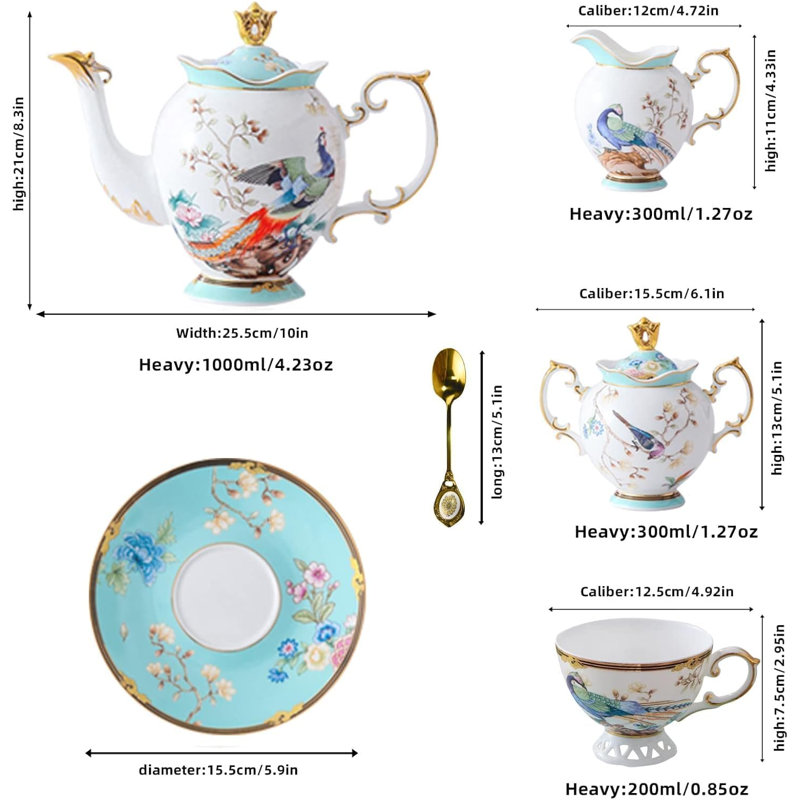 Exquisite bone china tea set with teapot
