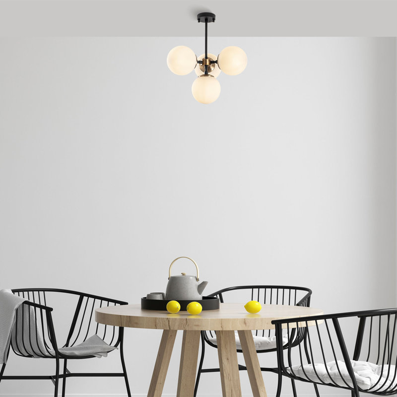 Lustre industriel moderne, finition noire et crème antique, 17,0 po x 17,0 po x 18,5 po | Corps en métal avec capuchons en verre, 4 x douilles E14 (40 W maximum) | Éclairage élégant pour la maison, le bureau et les espaces repas, classé IP20