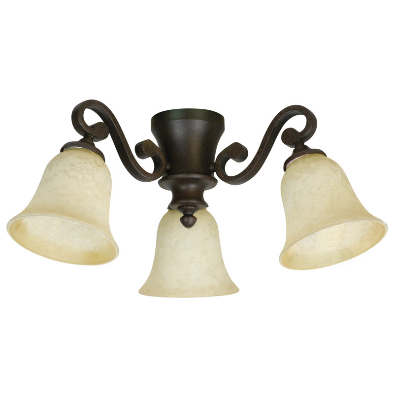 Ensemble d’éclairage ramifié à ventilateur de plafond universel 3 lumières, Scavo antique, Bronze vieilli
