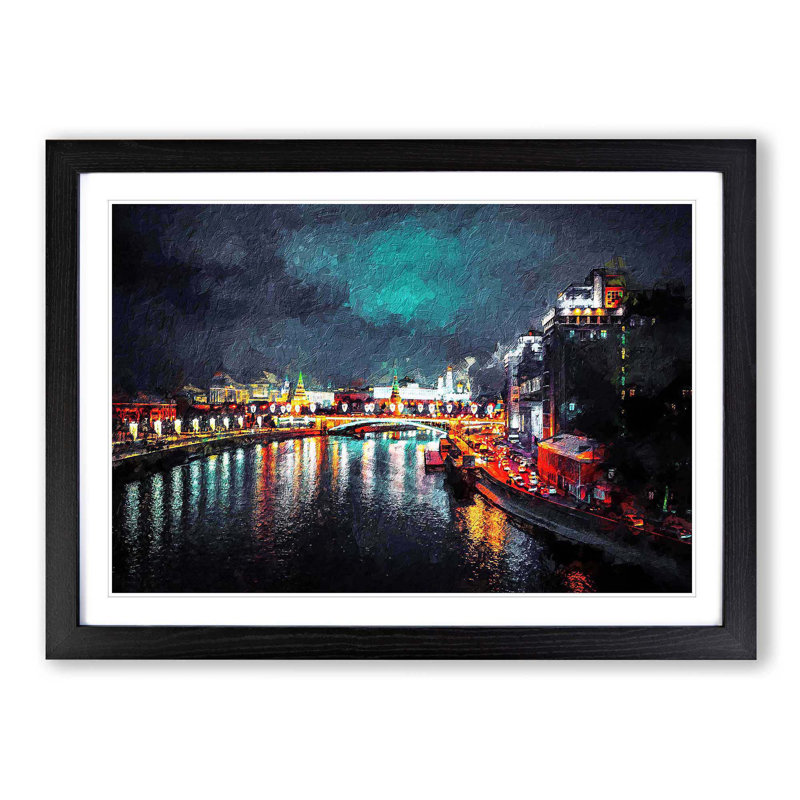 Moscow at Night - Picture Frame Painting Print, Black Framed, 48cm H x 65cm W x 2cm D