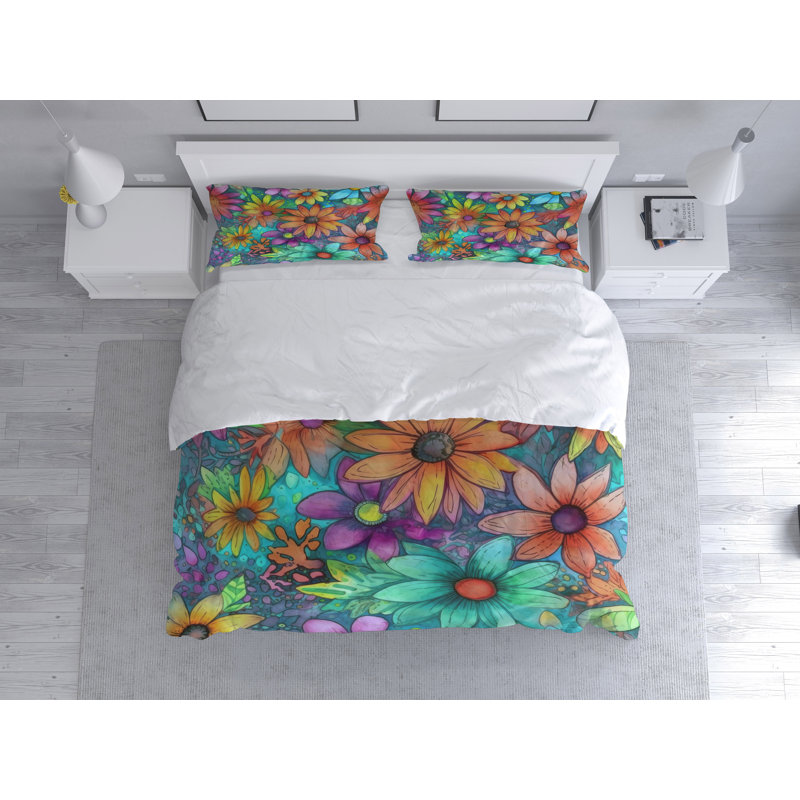Floral Duvet Cover, King Duvet Cover + 2 King Shams
