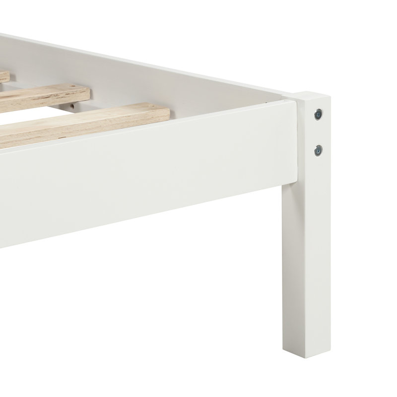 Lit simple blanc avec tête de lit, support de lattes en bois robuste, pas besoin de sommier à lattes, ressort, finition