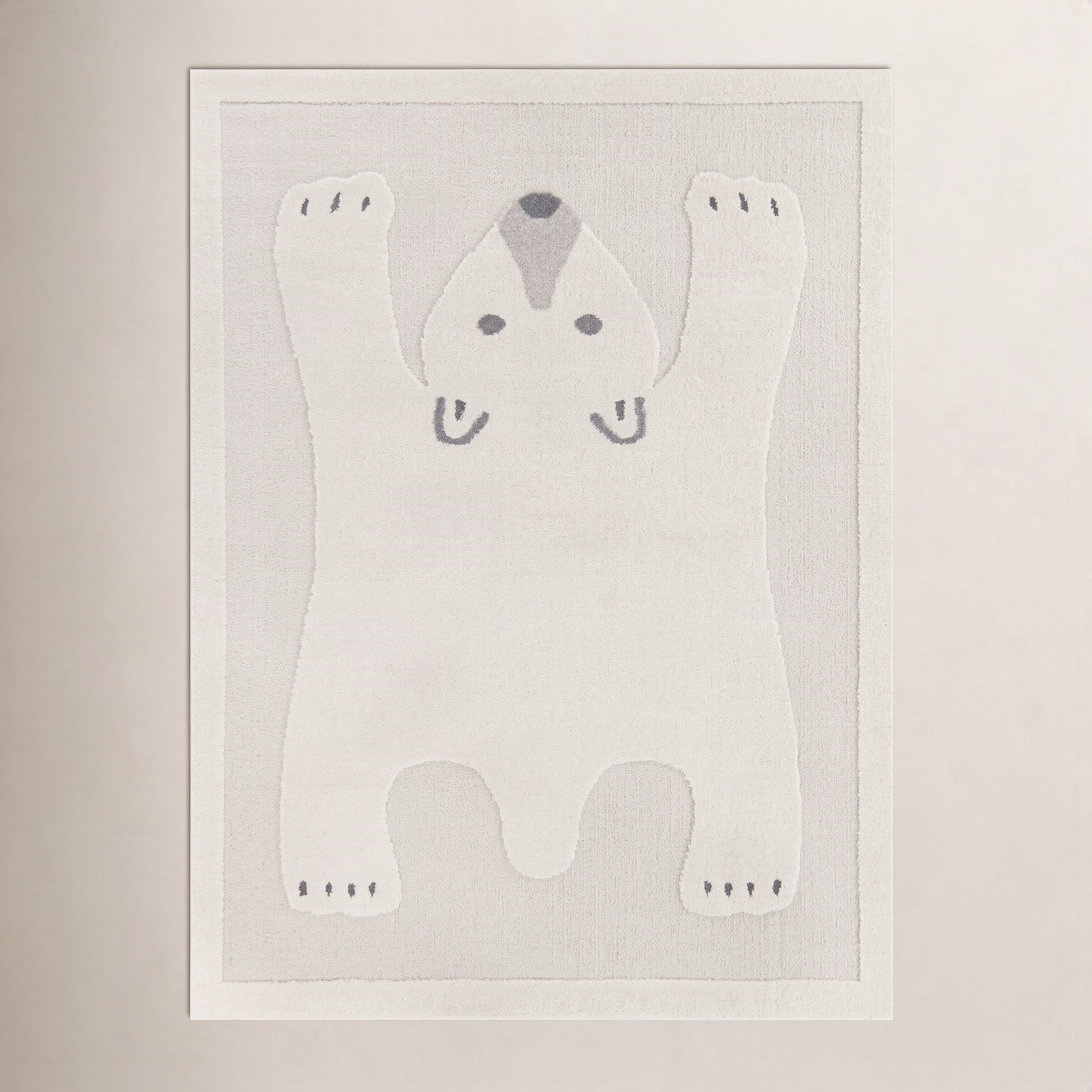 Alena Kids Bear Rug, Rectangle 5'3" x 7', Cream