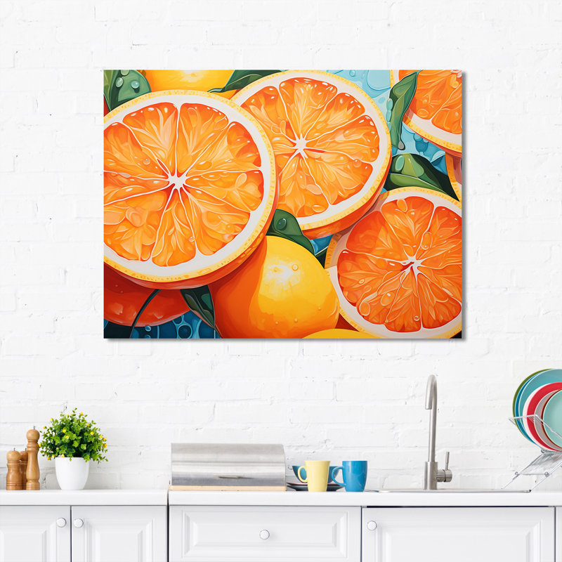 Art mural jaune jaune orange avec agrumes II - fruits, H 30 po x l 40 po x P 1,5 po