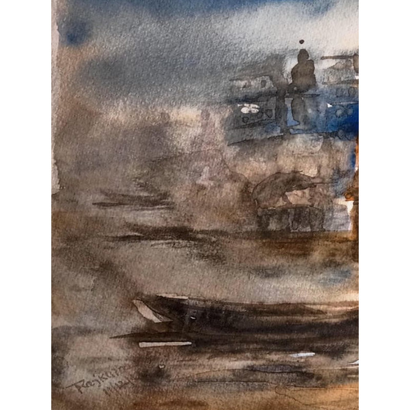 Ghat des dévots | Aquarelle sur papier | Par Raj Kumar Singh