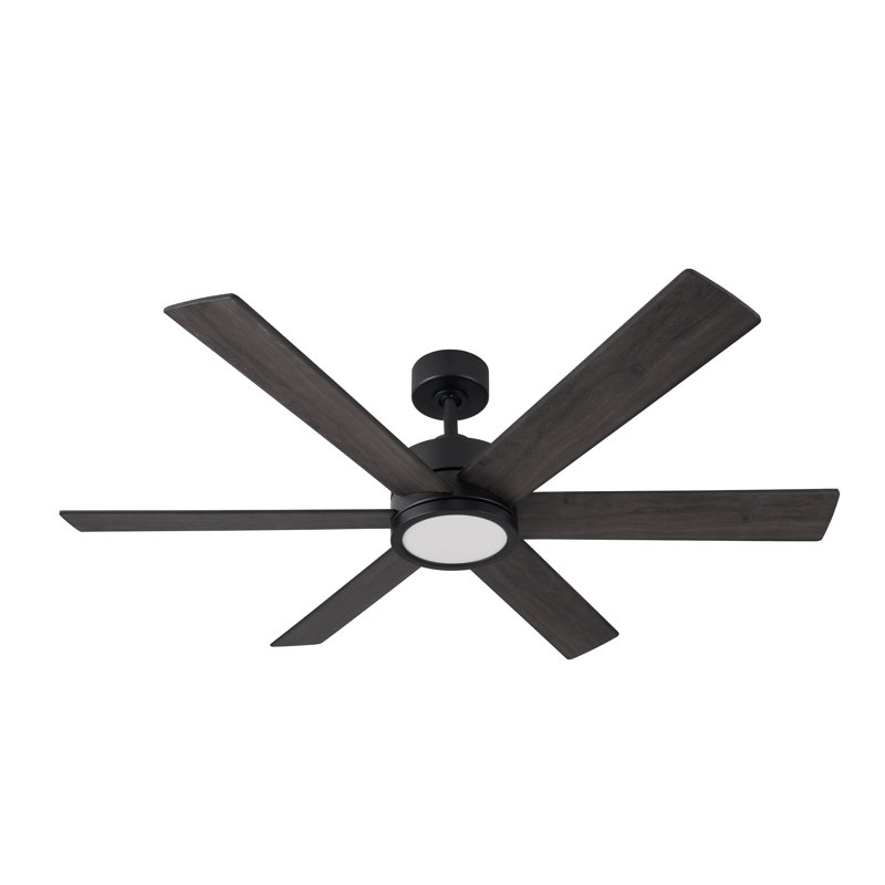 Buariki 54 in. 6 Blade Matte Black Ceiling Fan with Remote Control, Dimmable LED Light Kit, and Reversible Motor, 54" Wide