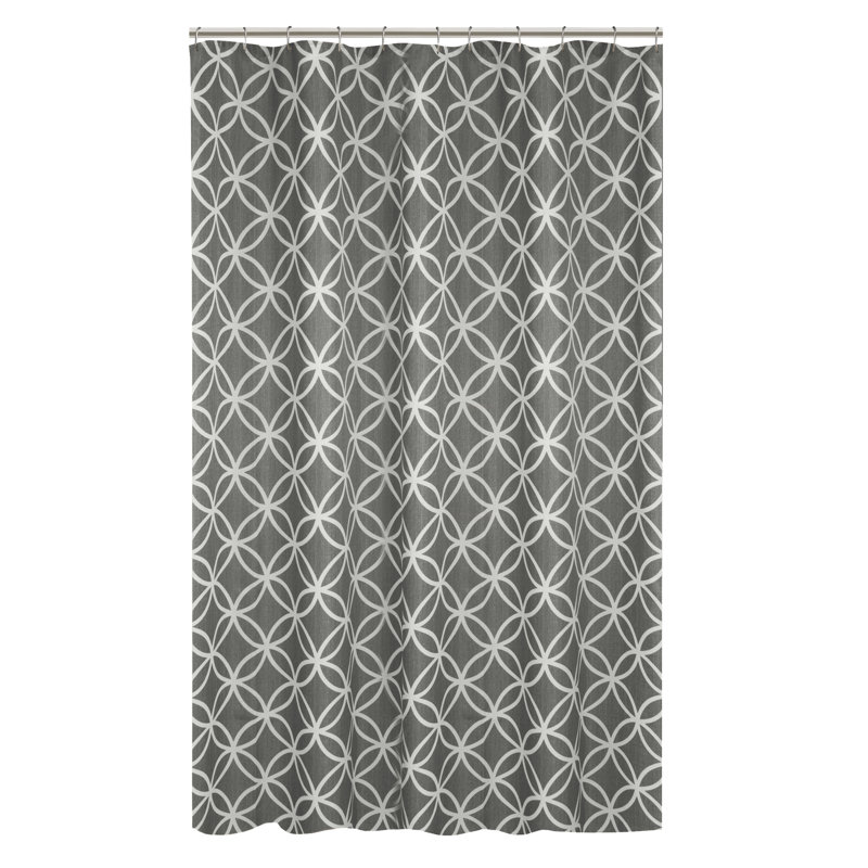 Rideau de douche simple en tissu à motif géométrique mineur + crochets, Gris