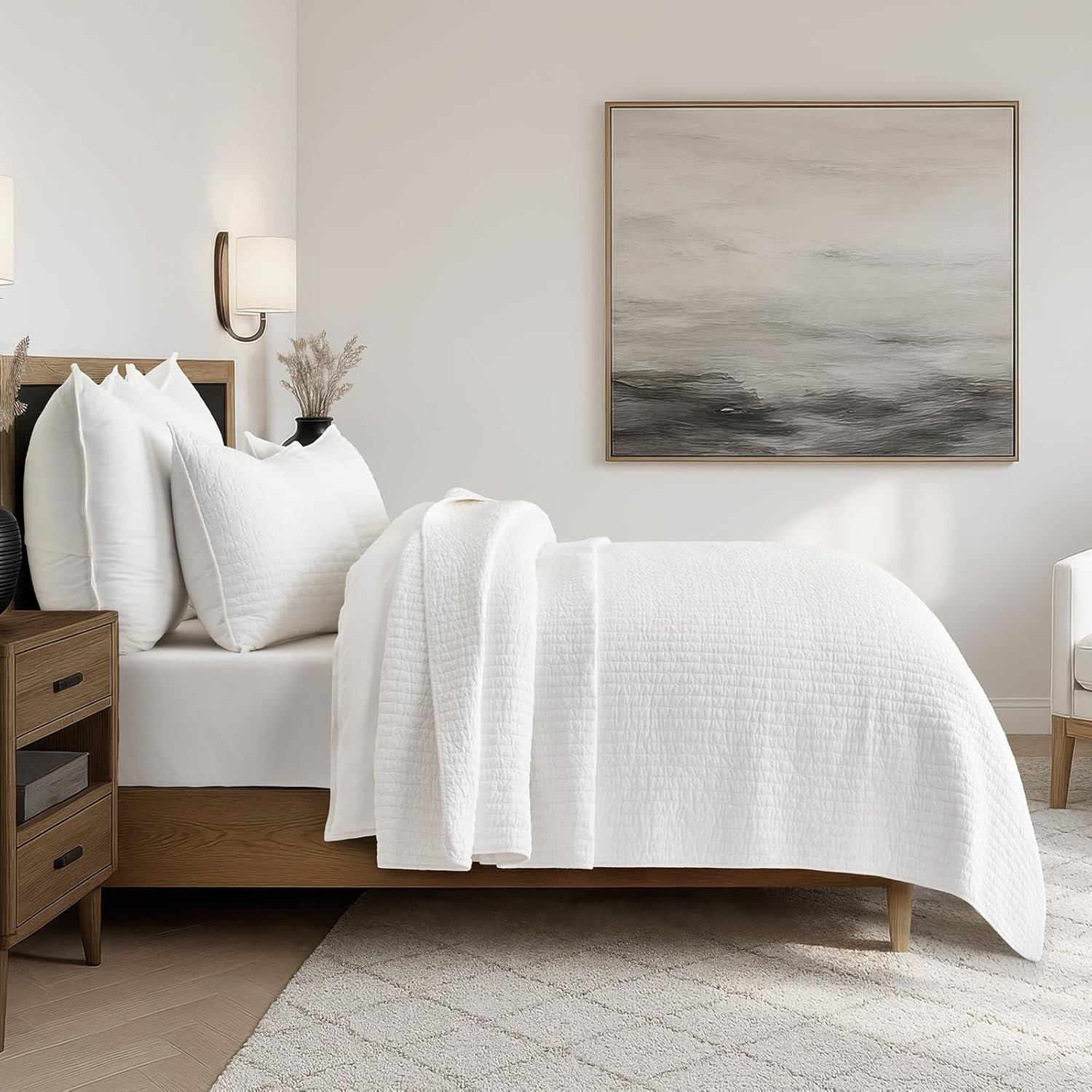 Cotton Quilt Set, Queen + 2 Shams, Bright White