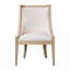 Fauteuil de salle à manger rembourré avec garniture cloutée, tissu beige, structure en bois massif, finition blé récupéré
