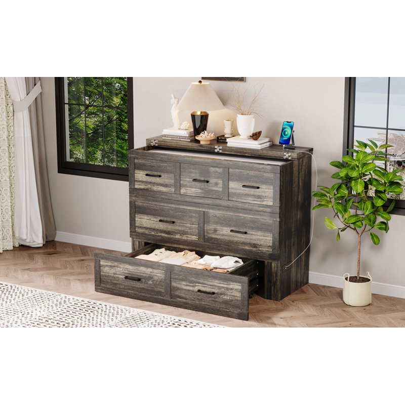 Lit plateforme multi-fonctionnel pliable avec tiroir, Double , Gris