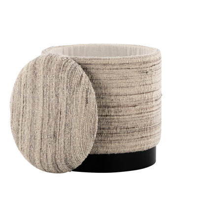 Cream Handwoven Wool 18" Multi - Purpose On Black Metal Base, Removable Lid, 16" Package Width For Storage, 14.25" Inside And Length