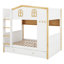 Lit superposé double au dessus d'un lit double avec lit gigogne, lit superposé en bois avec tablettes de rangement, avec échelle et rails de sécurité en forme de maison