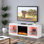 Meuble télé 66 po avec foyer électrique encastré de 23 po et tablettes de rangement ouvertes, console multimédia pour téléviseur de 75 po ou moins