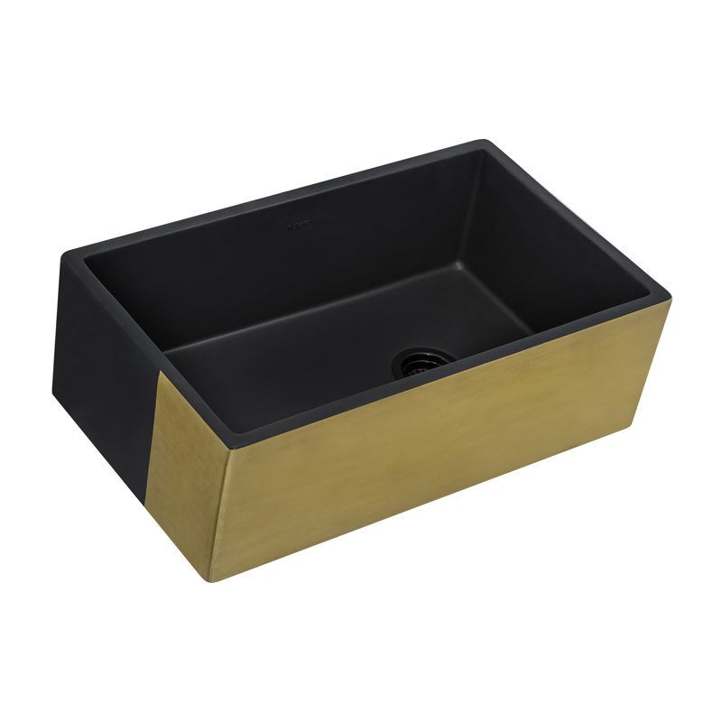 30" L x 18" W Farmhouse Kitchen Sink, Matte Black/Brushed Gold
