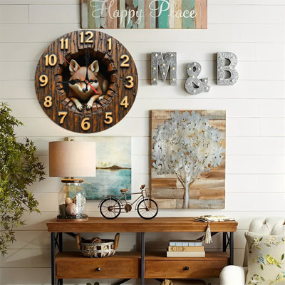 Horloge murale 10 po en MDF rond avec mouvement à quartz silencieux et crochet sans perceuse (piles AA non incluses)