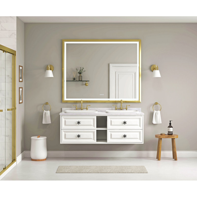 60 po X P 48 po H Miroir mural de salle de bain avec éclairage à DEL haute luminosité, Or