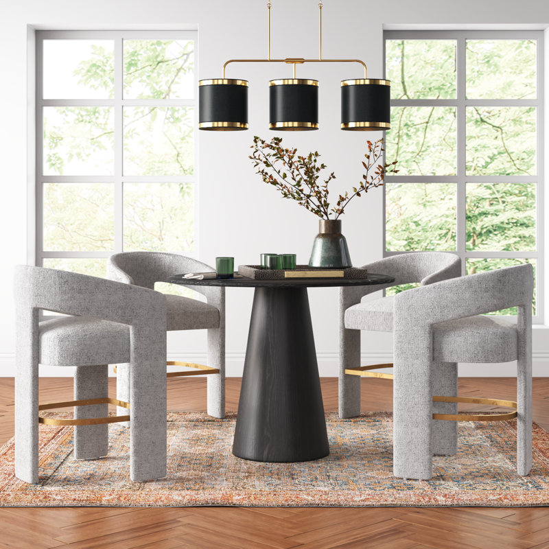Darlington 5 - Person Pedestal Dining Set, Gwen Gray Microsuede