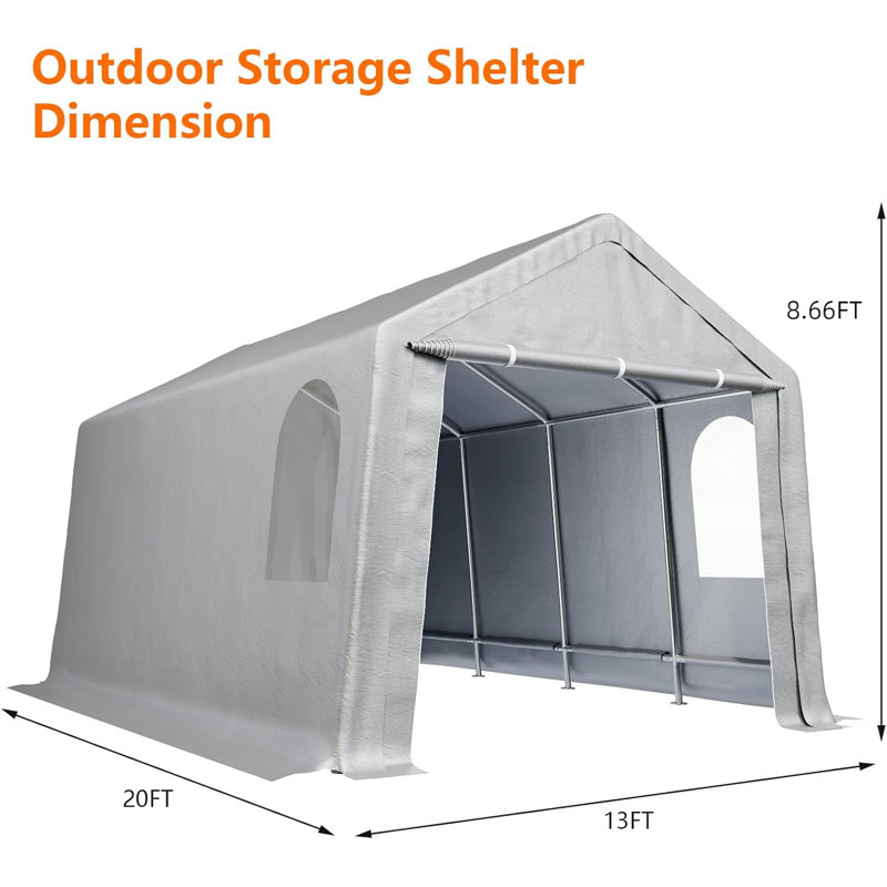 Durable Canopy Carport With Storage Shed - Roll-Up Zipper Door in , 103.92" H x 156" W x 240" D