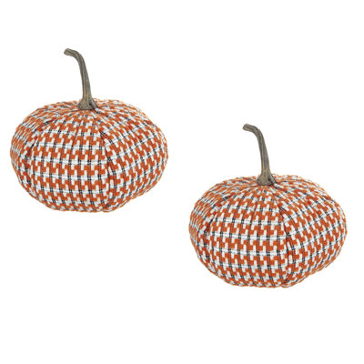 Ensemble de 2 citrouilles orange en tissu 10,2 x 10,2 x 9,5 po, décorations de citrouilles pour le Festival d'automne des Fêtes et l'Action de grâce