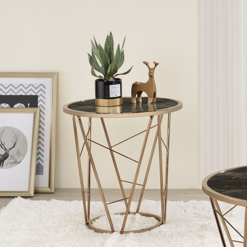 Table de bout moderne de luxe avec table de bout ronde au fini noir et champagne