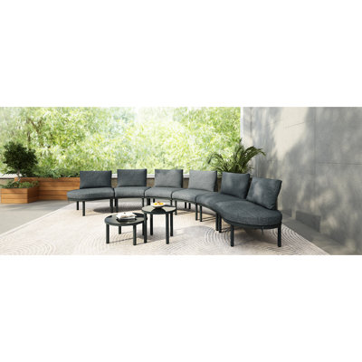8 - Piece Outdoor Sectional With Half Moon , 2 High Low Coffee Tables, Pe , Tempered Glass, 6 Cushions For Backyard Recreation Patio Piece: Design, Aluminium Frame, Pillows Relax