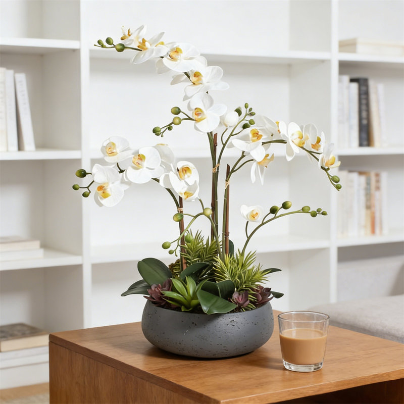 Arrangement floral artificiel, Blanc, 20 po x 24 po