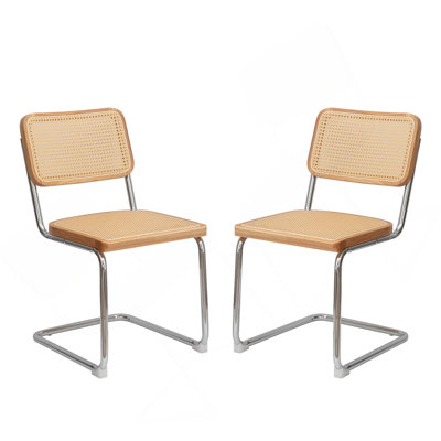 Ensemble de 2 chaises de salle à manger, chaises d'appoint latérales en rotin de velours avec pieds chromés, chaises de style moderne Mid-Century conçues par Breuer, chaises de cuisine de salle à manger rembourrées