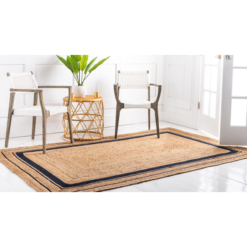 Lenard Indoor Rug, Rectangle 5'1" x 8', Natural/Navy Blue
