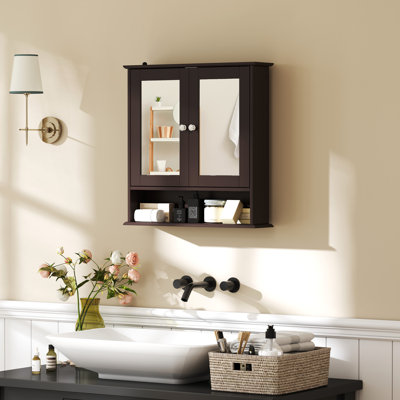 Medicine Cabinet, Wall-Mounted Bathroom Mirror Cabinet, Dark Brown