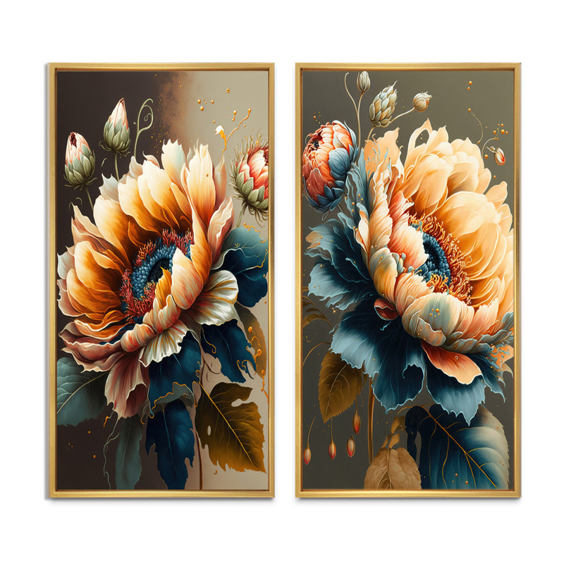«Vibrant Sunflower», 2 pièces sur toile, H 32 po x l 32 po, Encadrement brun