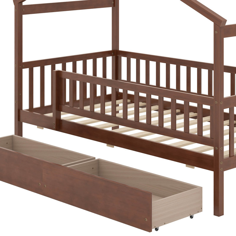 Lit en bois avec deux tiroirs, Noyer, Simple