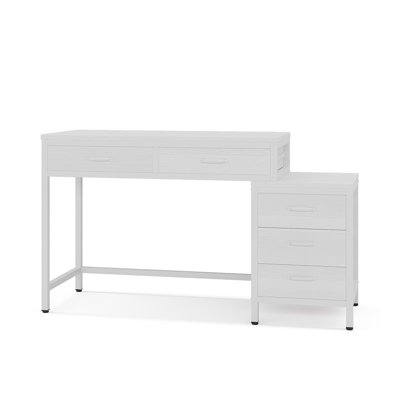 51" Reversible Computer Desk with 5 Drawers and File Cabinet, Rustic Home Office Desk with Printer Stand, Industrial Writing Table with Storage for Sm