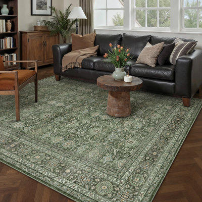 Kitty Machine Washable Area Rugs for Living Room with Non-Slip Backing Green Rug