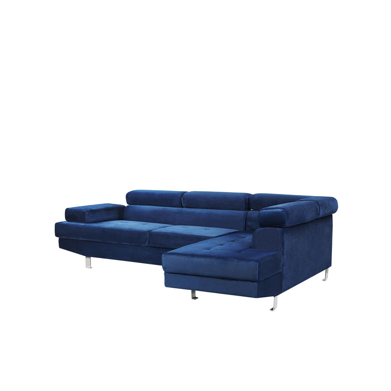 Ornelas 5 Seater Velvet Sofa & Chaise, Navy Blue