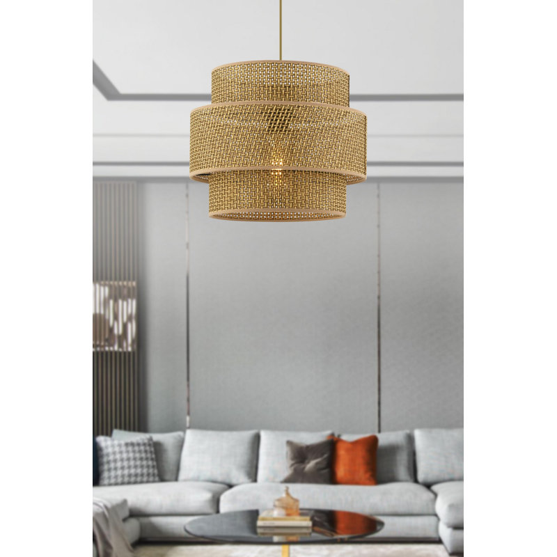 Lustre élégant en métal avec capuchon en tissu, beige | 11,8 po x 11,8 po x 10,6 po | Hauteur totale: 25,6 pouces | Douille E27, 60 W maximum | Certifié CE | Parfait pour l'éclairage du salon, de la salle à manger et du vestibule
