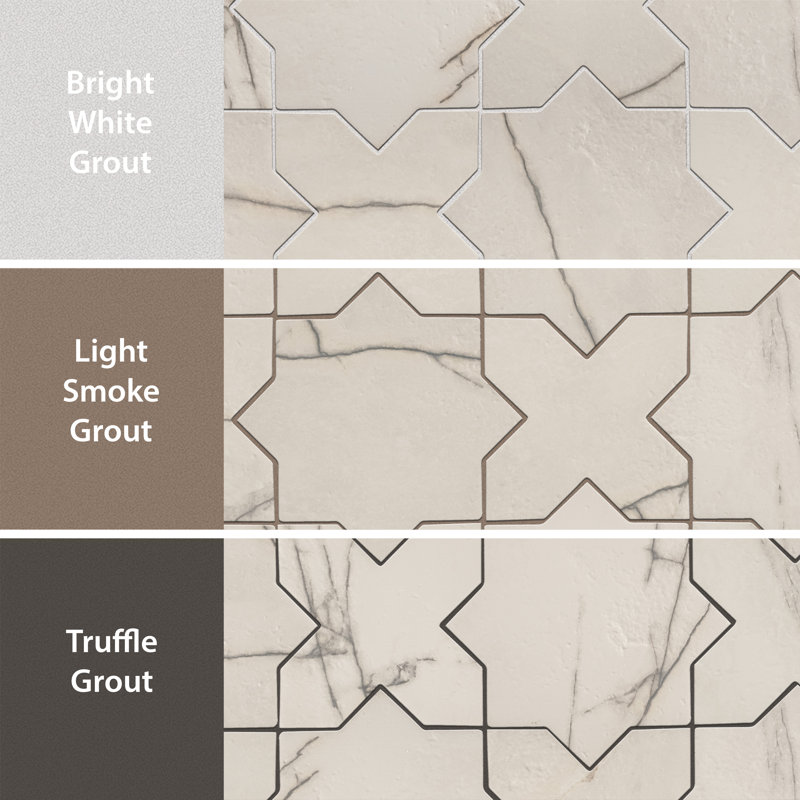Istanbul Star with Cross 6 In. X 12 In. Porcelain Floor And Wall Tile Kit, White/Gray