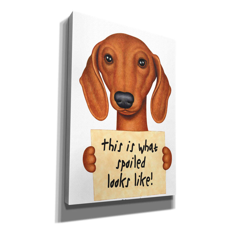 Trinx® «Brown Dachshund with Spoilé Sign» par Danny Gordon Art, H 26 po x l 18 po x P 0,75 po
