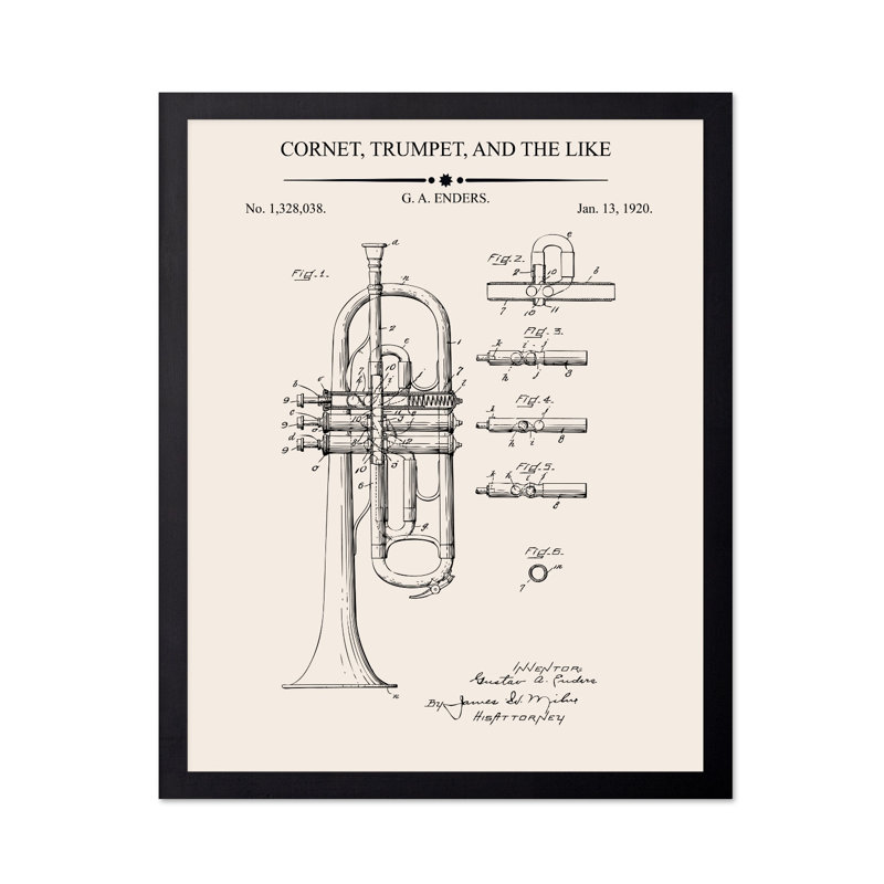 Trompette Blueprint No1, Black Framed, Poster, 08"H x 10"W