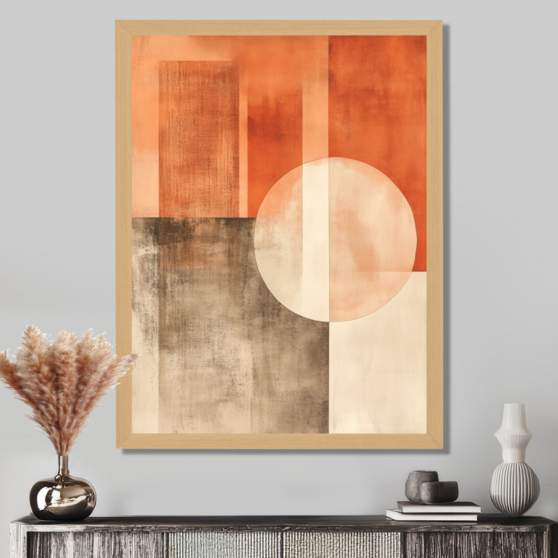 Orange Brown Modern Geometry Flow II - Terracotta Balance I - Tableau abstrait de style transitionnel encadré