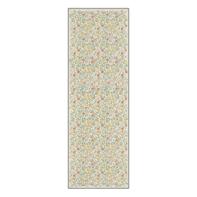 Fruition Floral Machine Washable Warm Ivory Indoor Area Rug With Non-Slip Backing, Runner 2'3" x 6'
