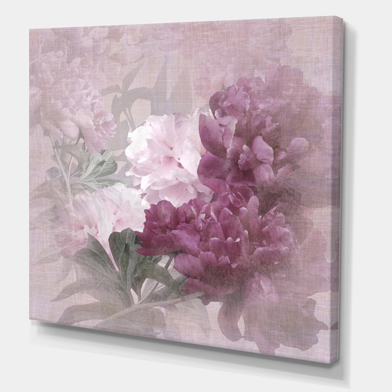 Impression sur toile florale, fleurs mauves et roses rétro - Fleurs mauves et roses II, H 30 po x l 30 po x P 1 po