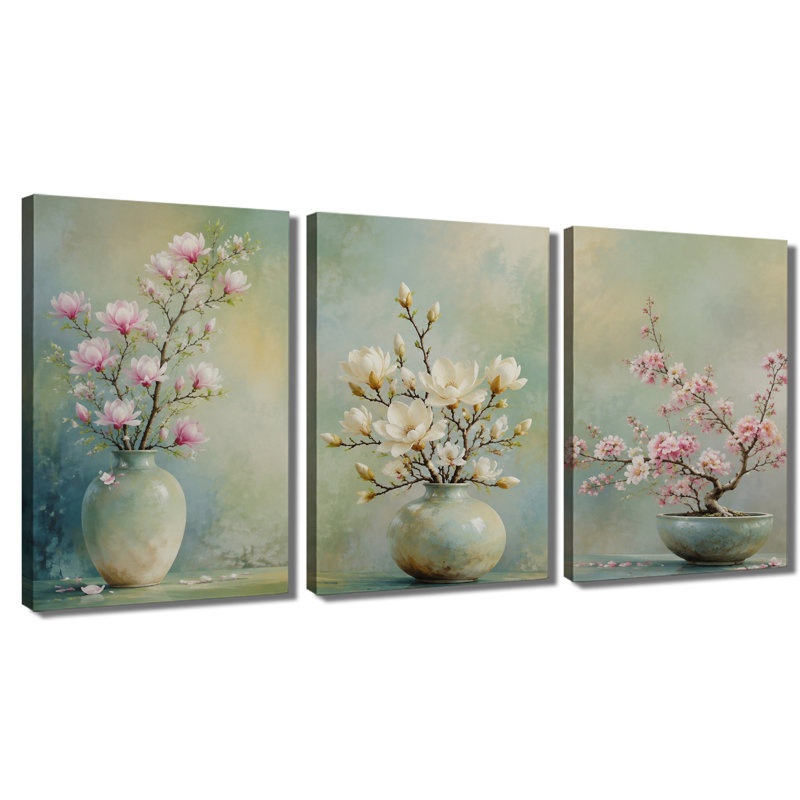 Impression sur toile tendue sur châssis 3 panneaux Magnolia Cherry Blossom, 20 * 30 pouces * 3