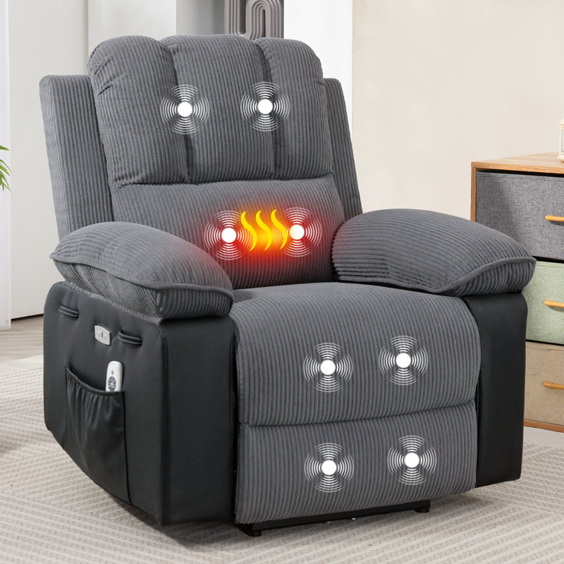 Upholstered Recliner Heated Massage Chair, No, Grey